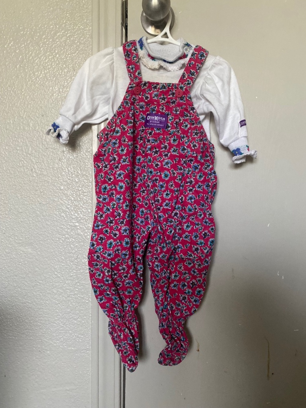 Vintage Oshkosh Footie Overalls Pink Floral Corduroy True Set 6-9m